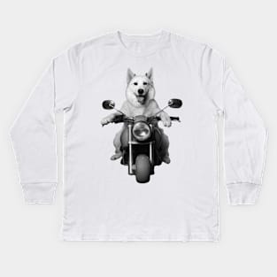 Biker Dog on Motorcycle Kids Long Sleeve T-Shirt